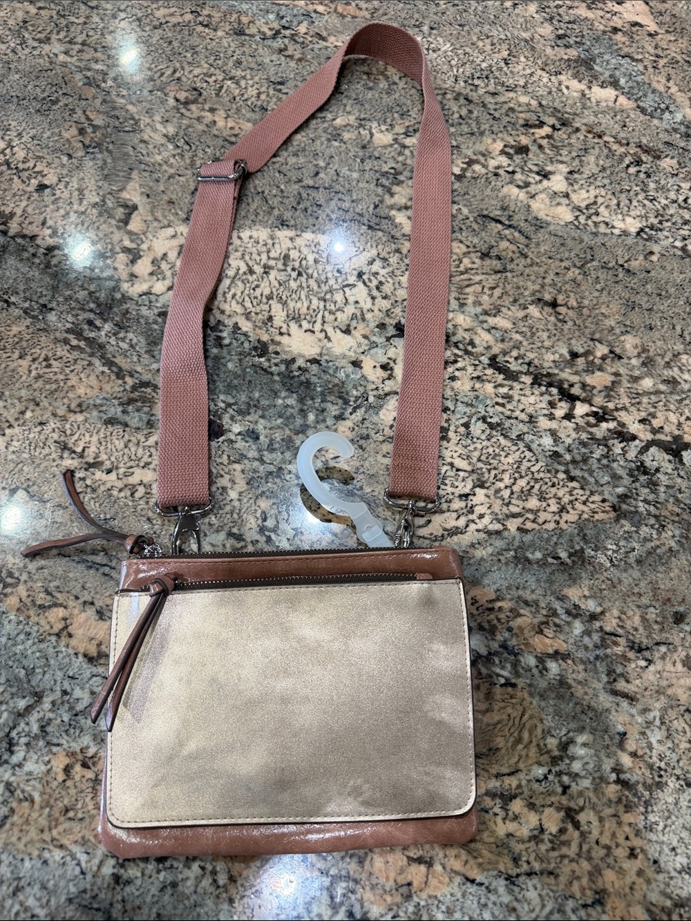 Crossbody Shoulder Bag in Dusty Rose and Champagne